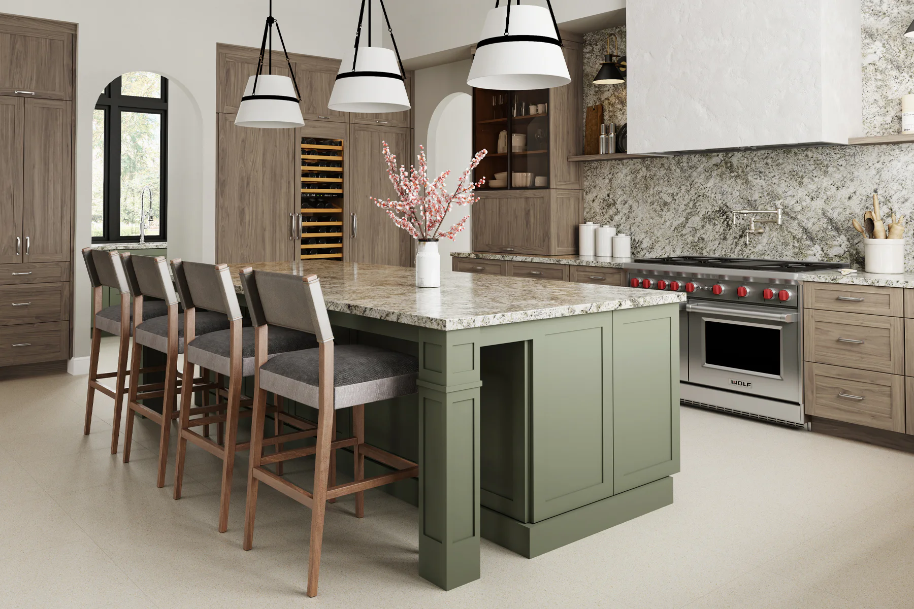 1900 Series kitchen with warm wood tones